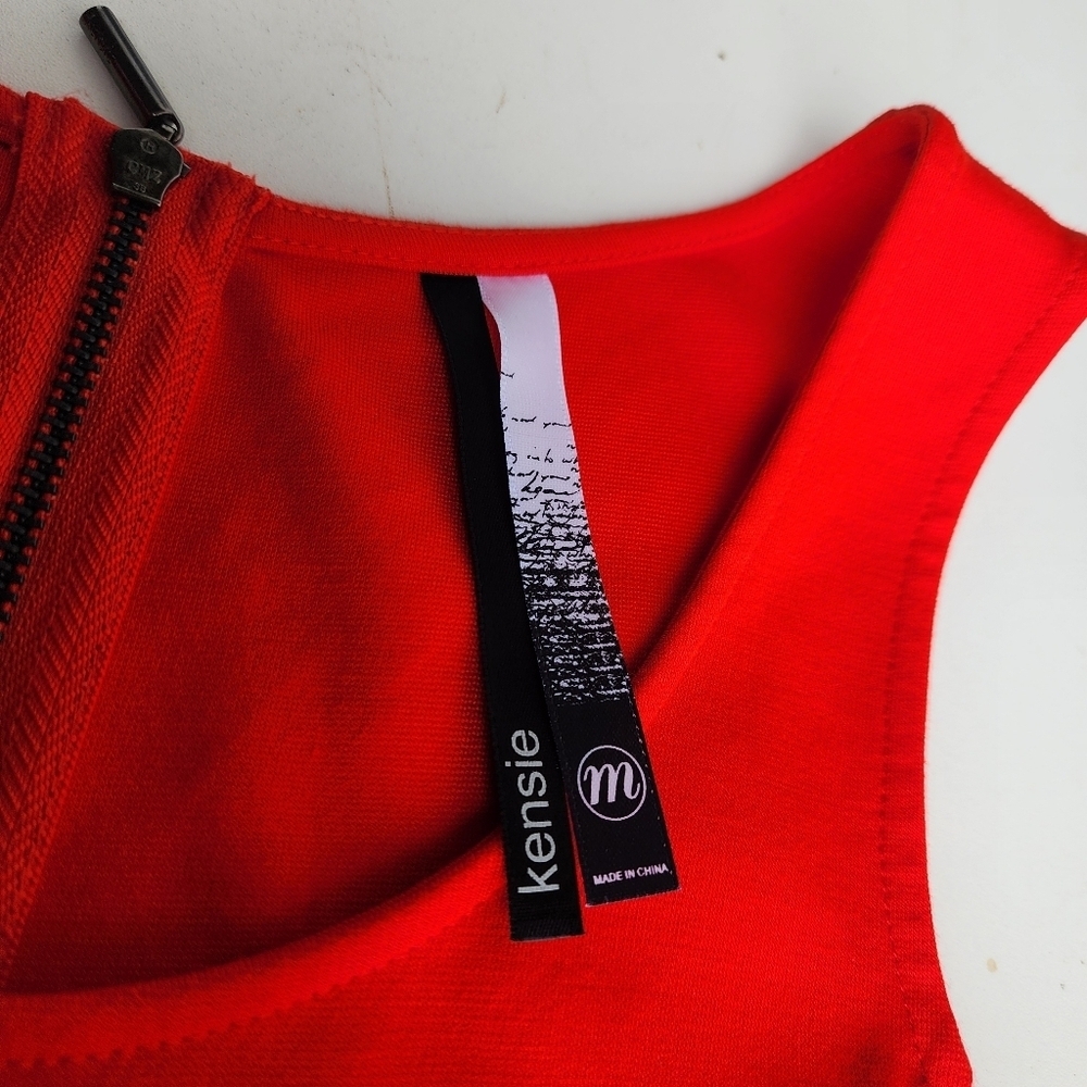Kensie Womens Red Black Fit And Flare Dress Sleeveless Stretch Zip Back Sz M - Picture 10 of 15